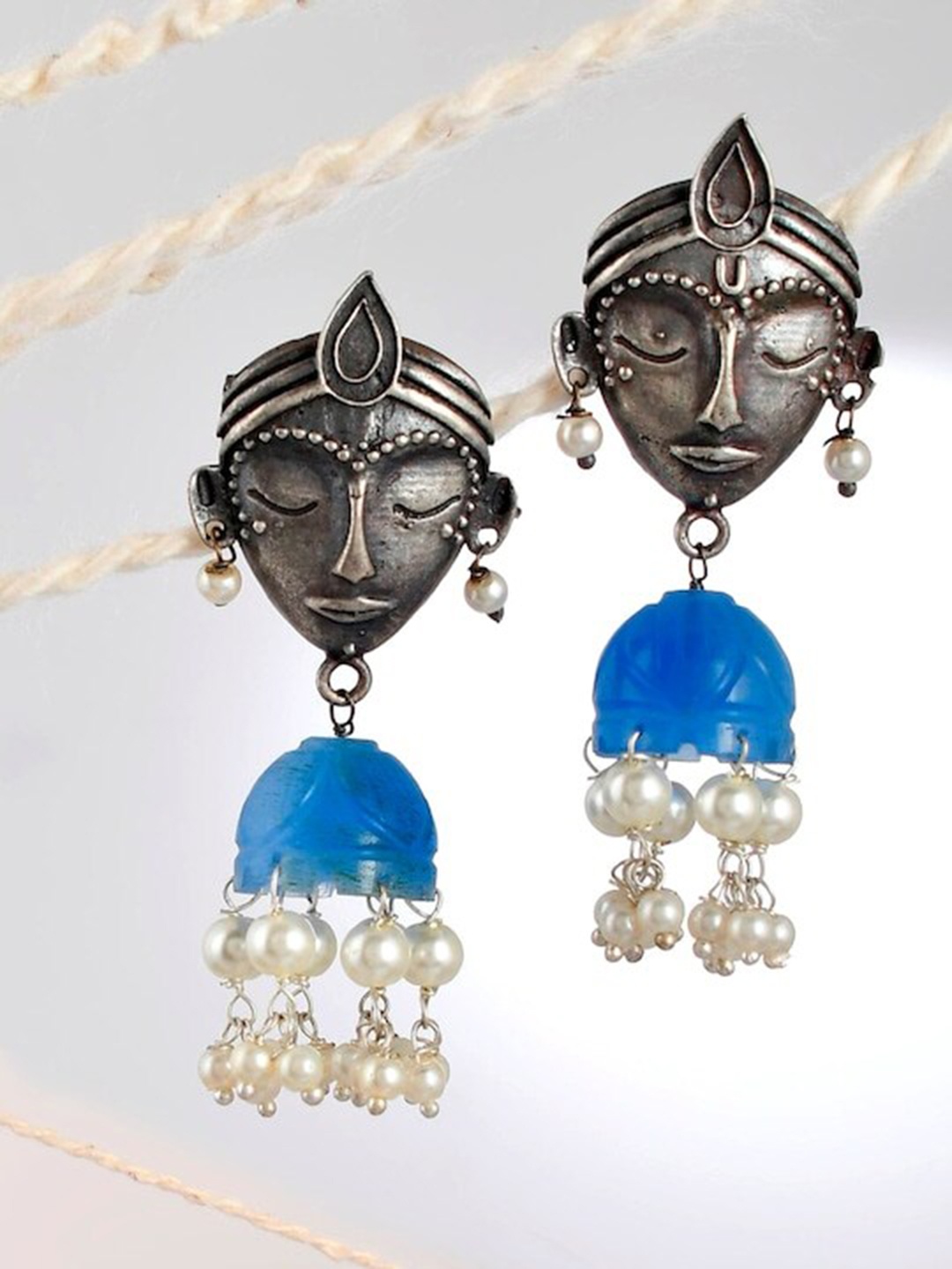 

Infuzze Brass-Plated Beaded Dome Shaped Jhumkas Earrings, Silver