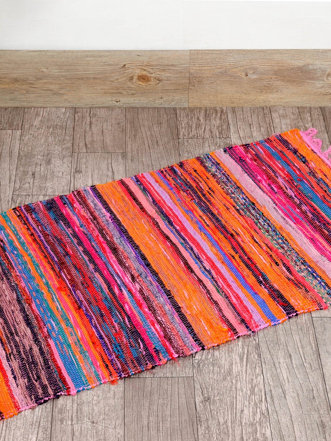 

HANDICRAFT PALACE Pink & Orange-Colored Braided Chindi Woven Cotton Reversible Carpet