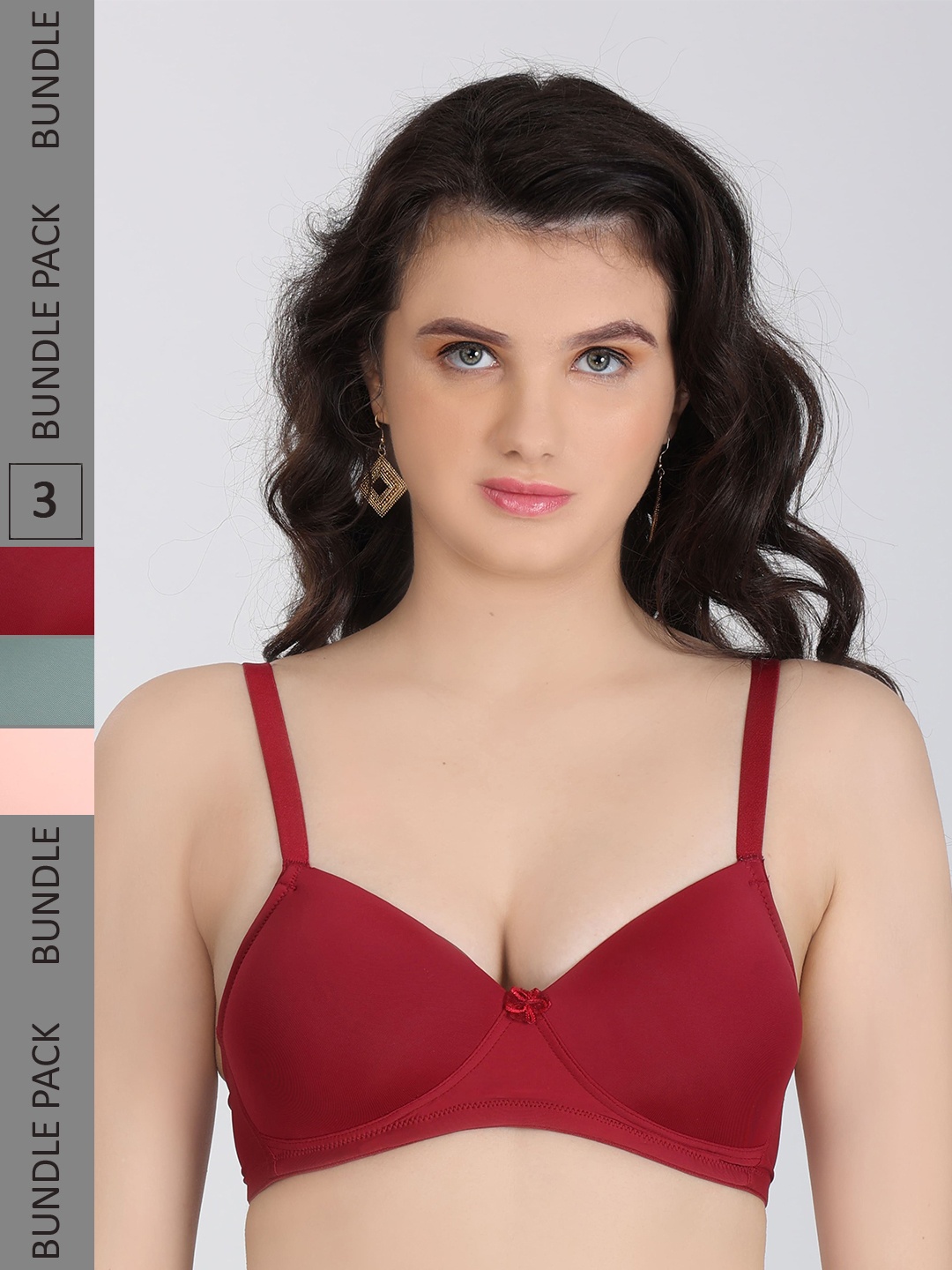 

Innocence Pack Of 3 Half Coverage Lightly Padded Everyday Bra All Day Comfort, Maroon