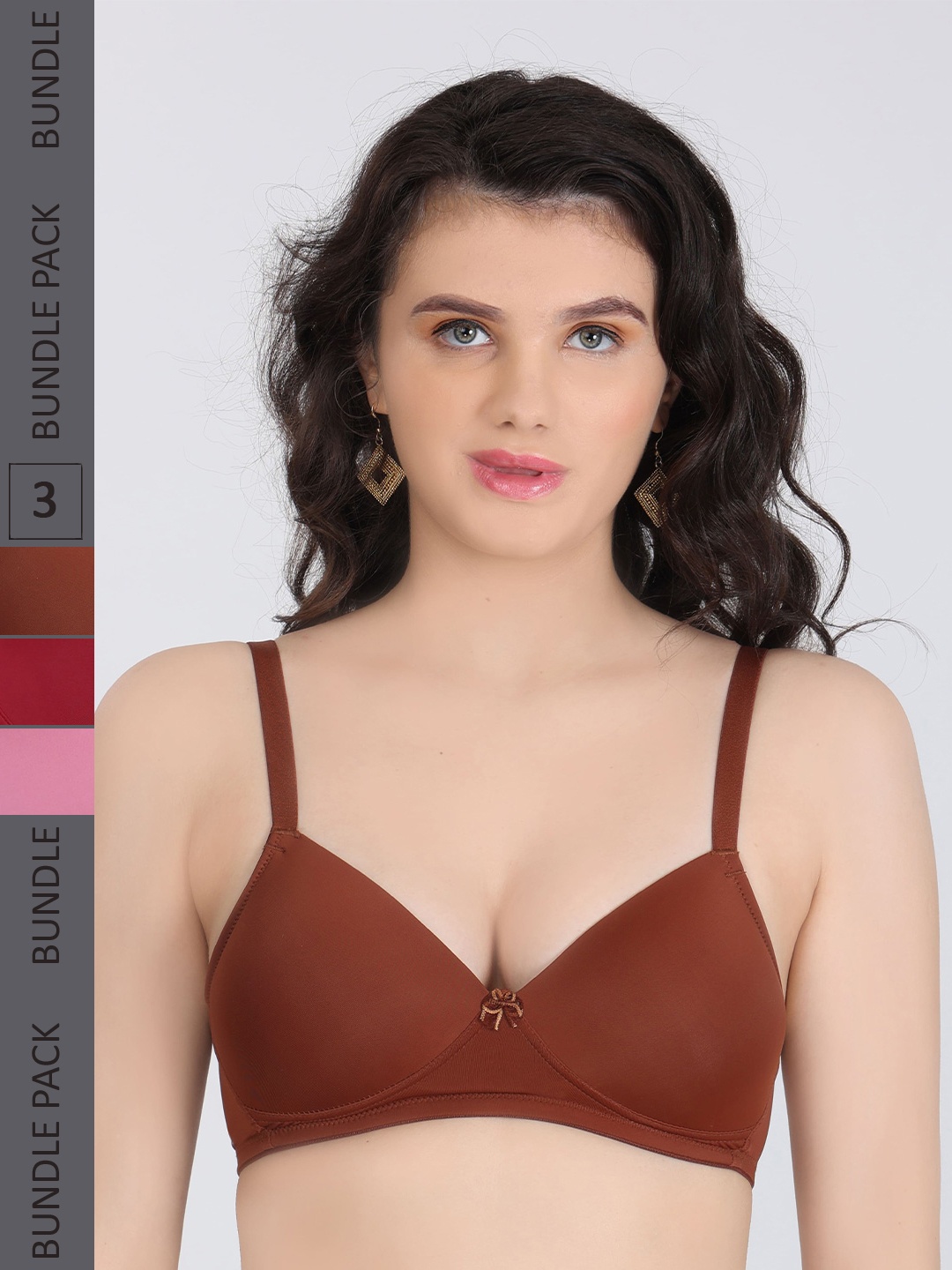 

Innocence Pack Of 3 All Day Comfort Half Coverage Heavily Padded Bra, Maroon