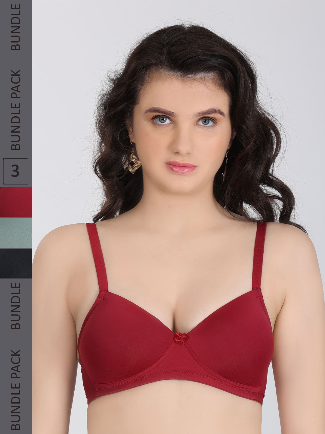 

Innocence Pack Of 3 All Day Comfort Half Coverage Heavily Padded Bra, Red