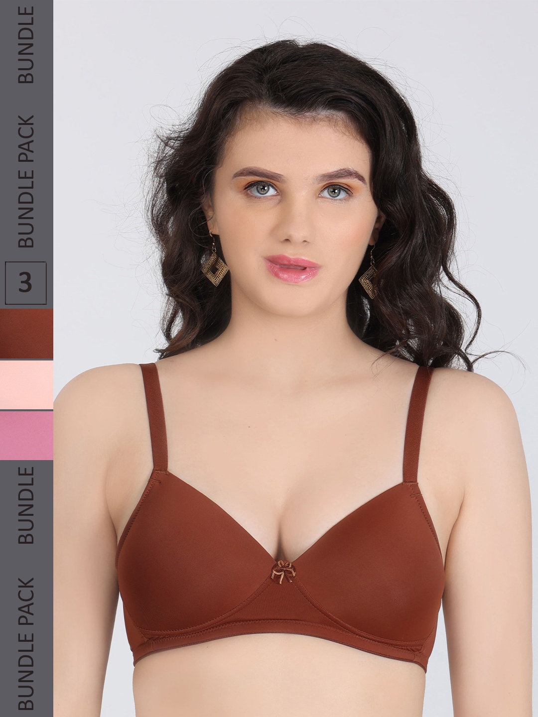 

Innocence Pack Of 3 All Day Comfort Half Coverage Heavily Padded Bra, Brown
