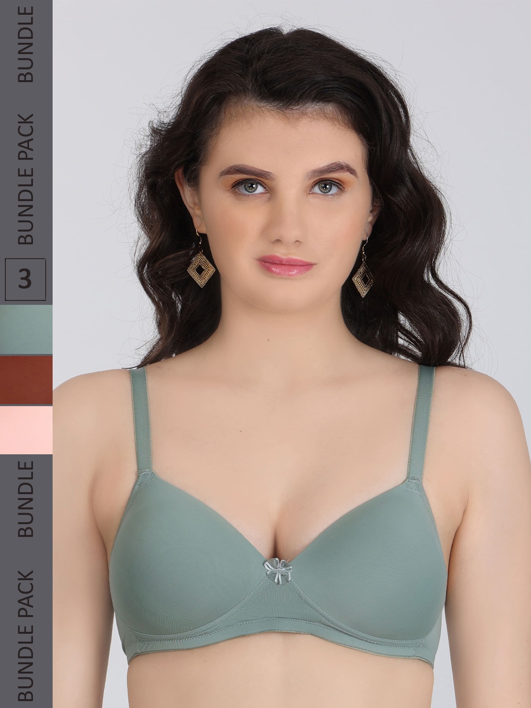 

Innocence Pack Of 3 Half Coverage Lightly Padded Everyday Bra All Day Comfort, Green
