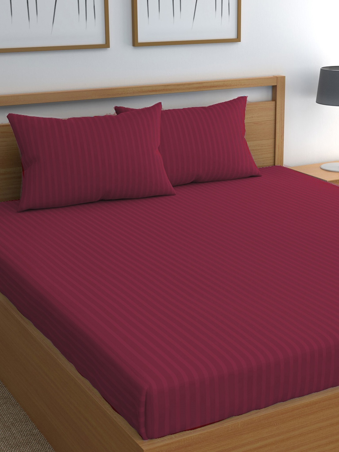 

CHHAVI INDIA Burgundy Striped 210 TC Queen Bedsheet With 2 Pillow Covers