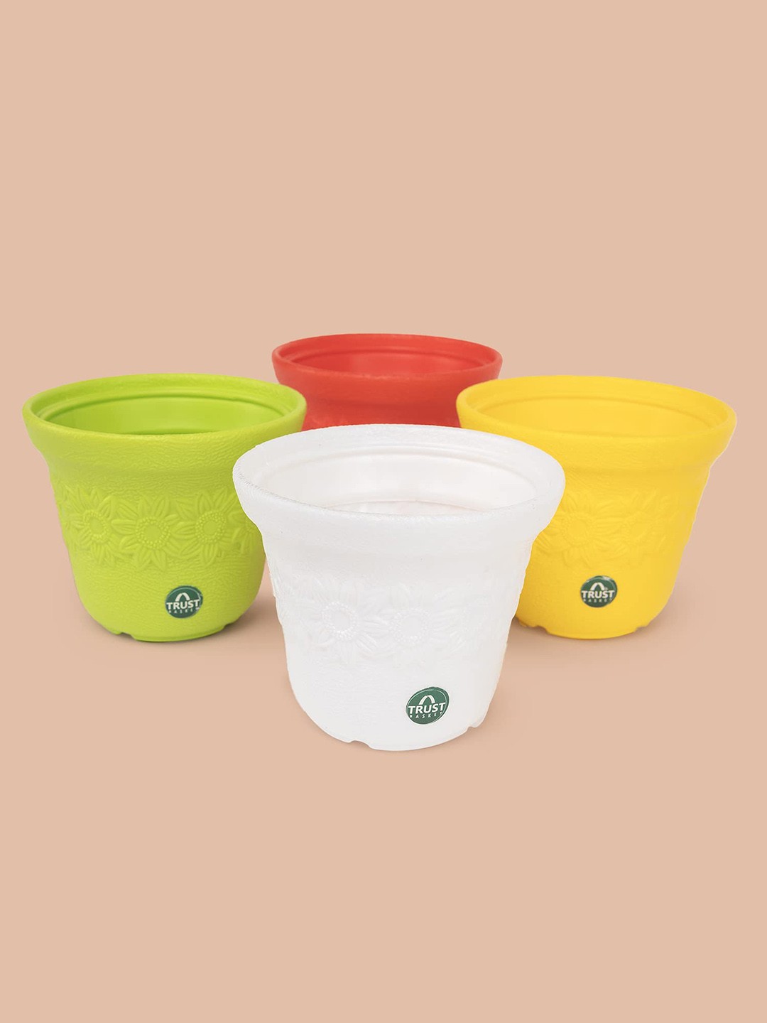 

TRUSTBASKET White & Yellow 4 Pieces Textured Planters