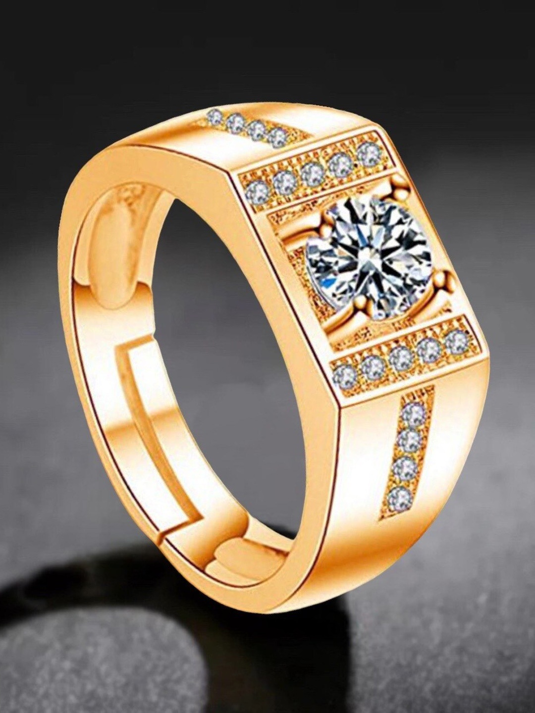 

MYKI Men Gold-Plated & CZ-Studded Adjustable Finger Ring