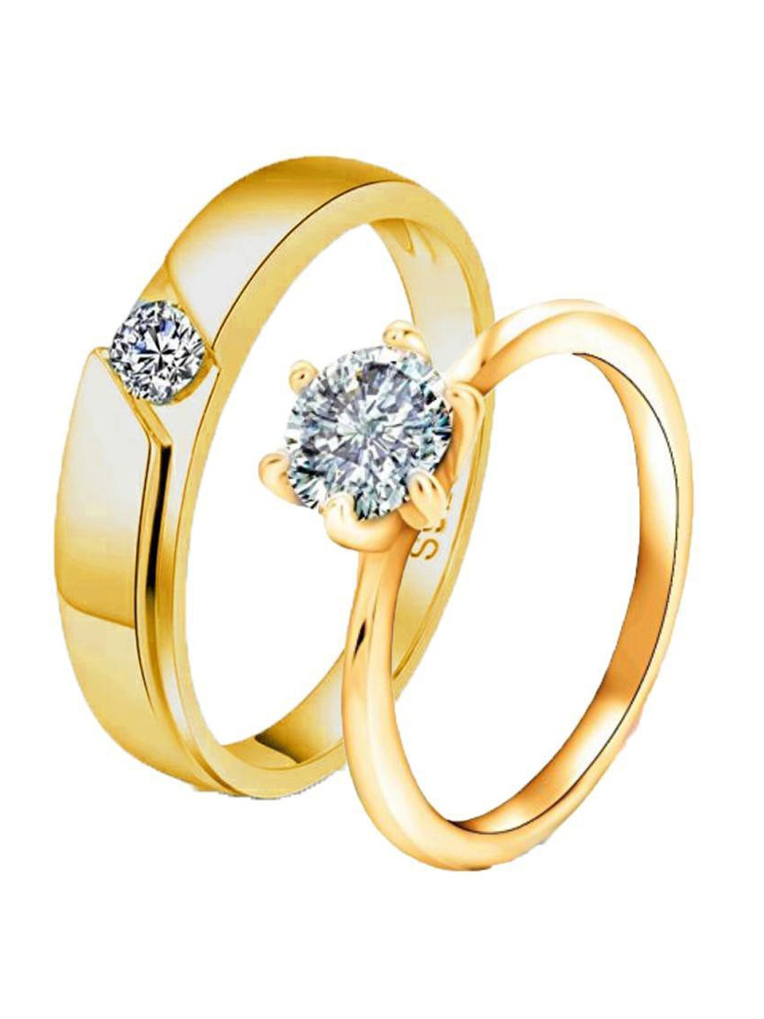 

MYKI Set Of 2 Gold-Plated CZ-Studded Couple Adjustable Finger Rings