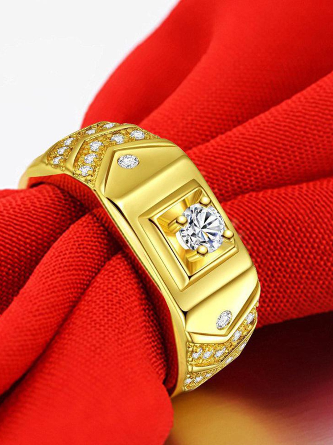 

MYKI Men Gold-Plated CZ-Studded Finger Ring