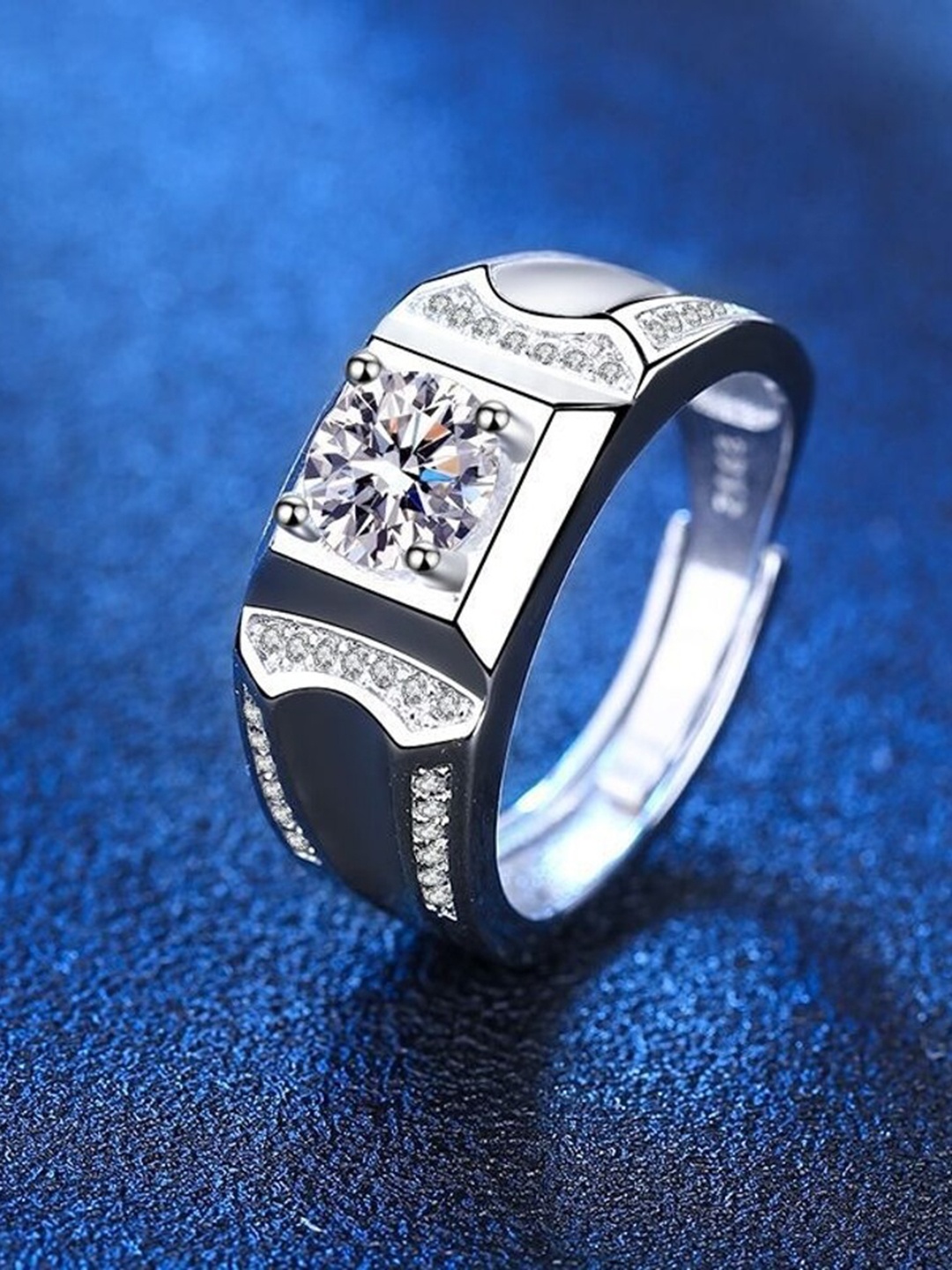 

MYKI Men Silver-Plated & CZ Stone-Studded Adjustable Finger Ring