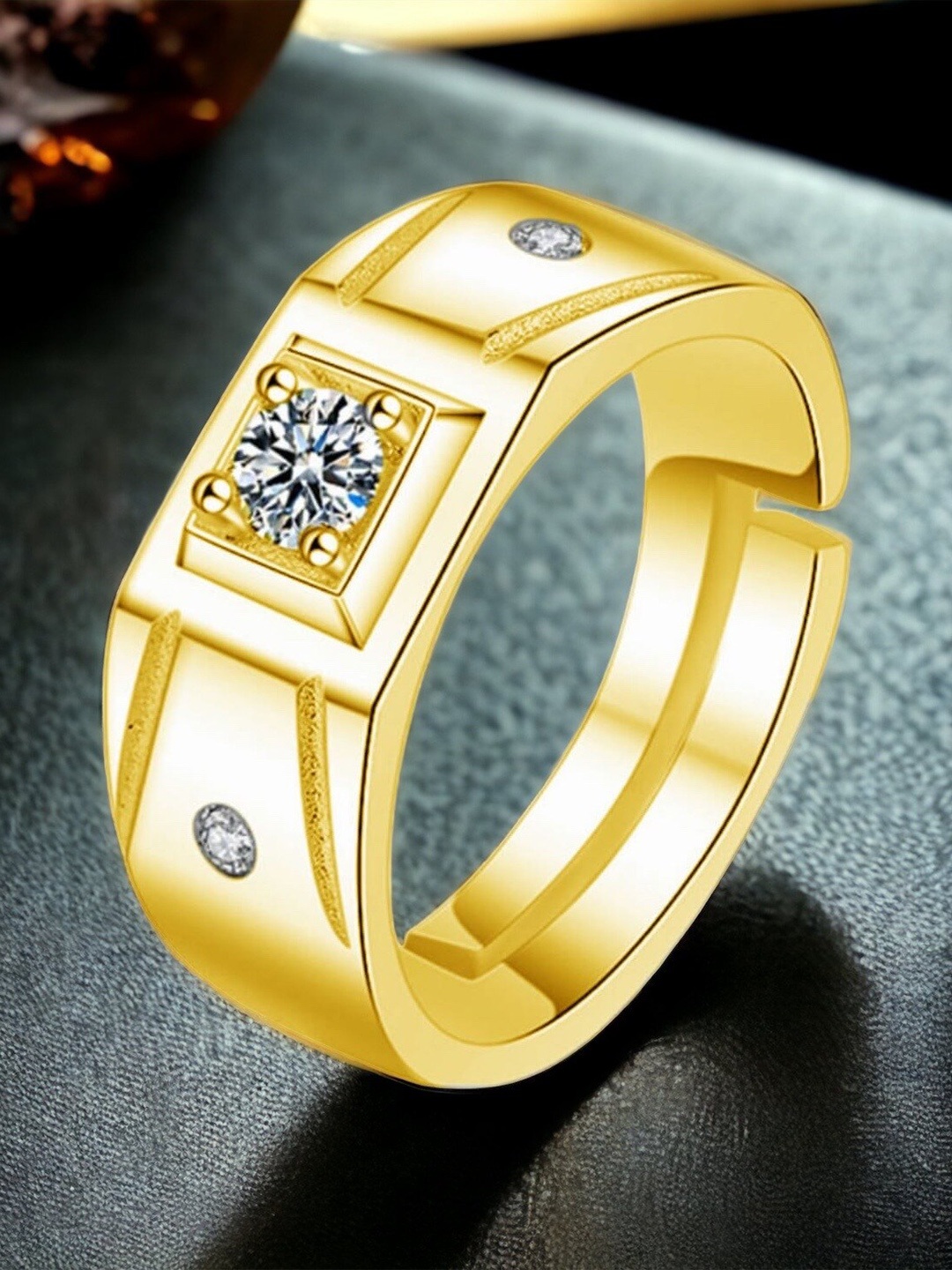 

MYKI Gold-Plated CZ-Studded Stainless Steel Ring