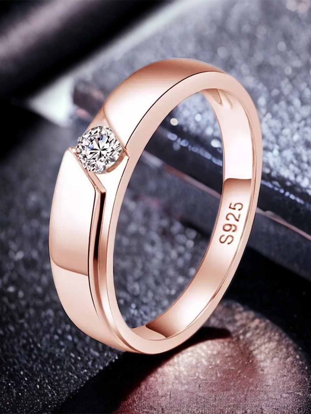 

MYKI Men Rose Gold-Plated Stone-Studded Adjustable Finger Ring
