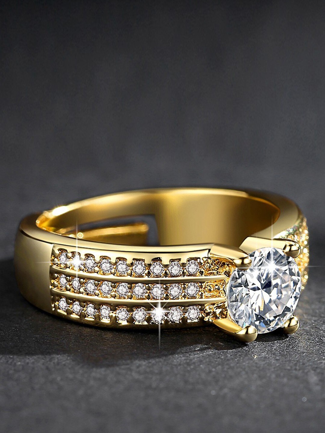 

MYKI Gold-Plated CZ-Studded Stainless Steel Finger Ring