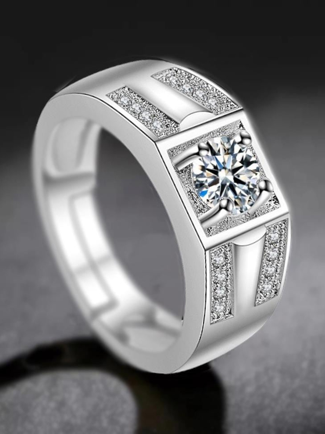 

MYKI Men Silver-Plated & CZ Stone-Studded Stainless Steel Finger Ring