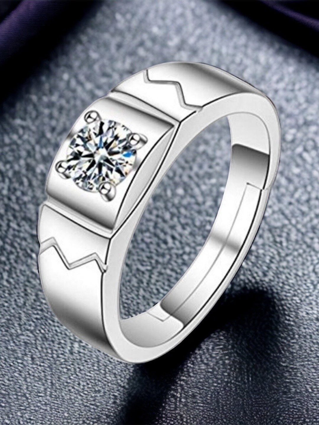 

MYKI Men 92.5 Sterling Silver CZ-Studded Adjustable Finger Ring