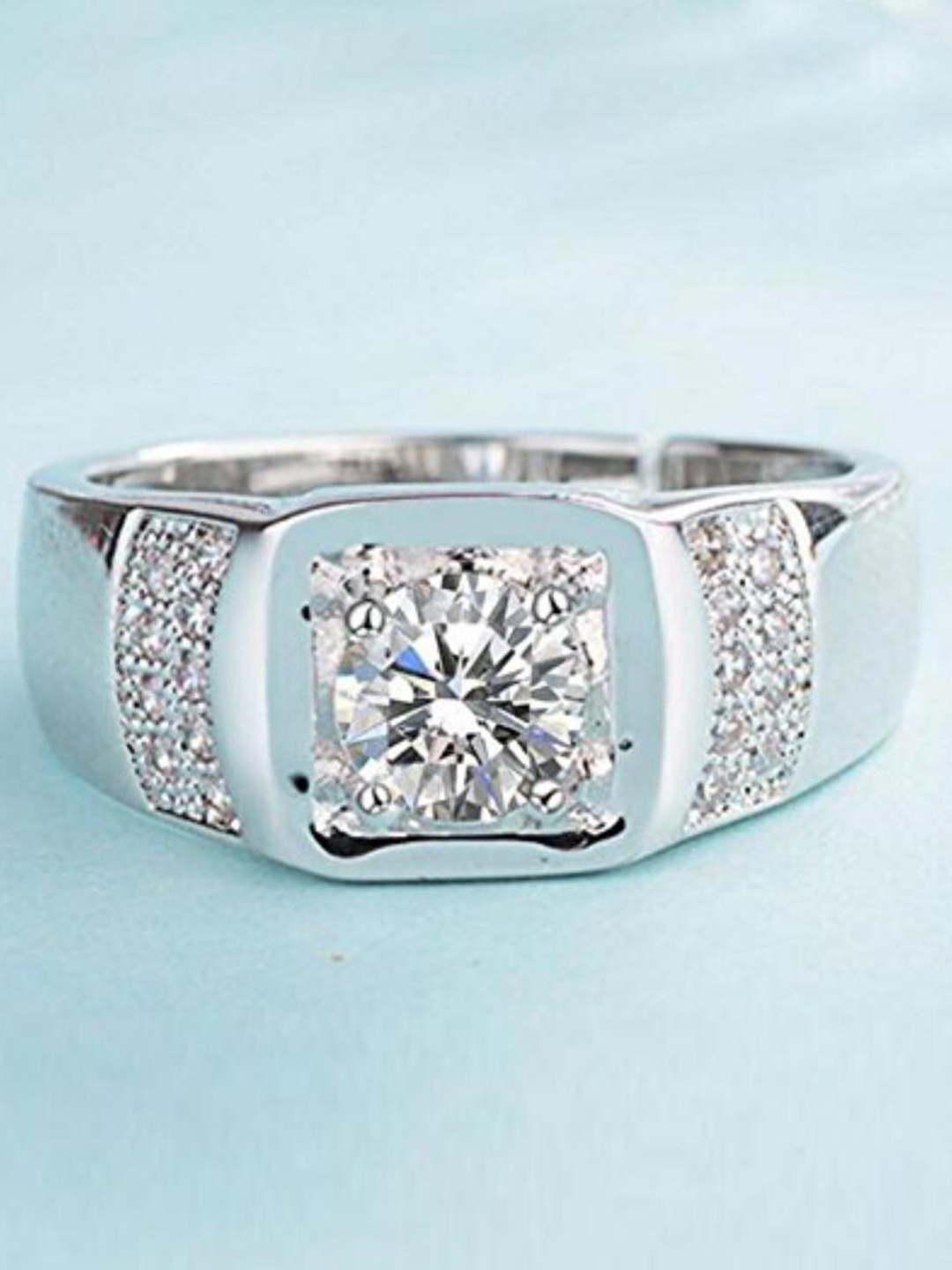 

MYKI Silver-Plated CZ-Studded Stainless Steel Finger Ring