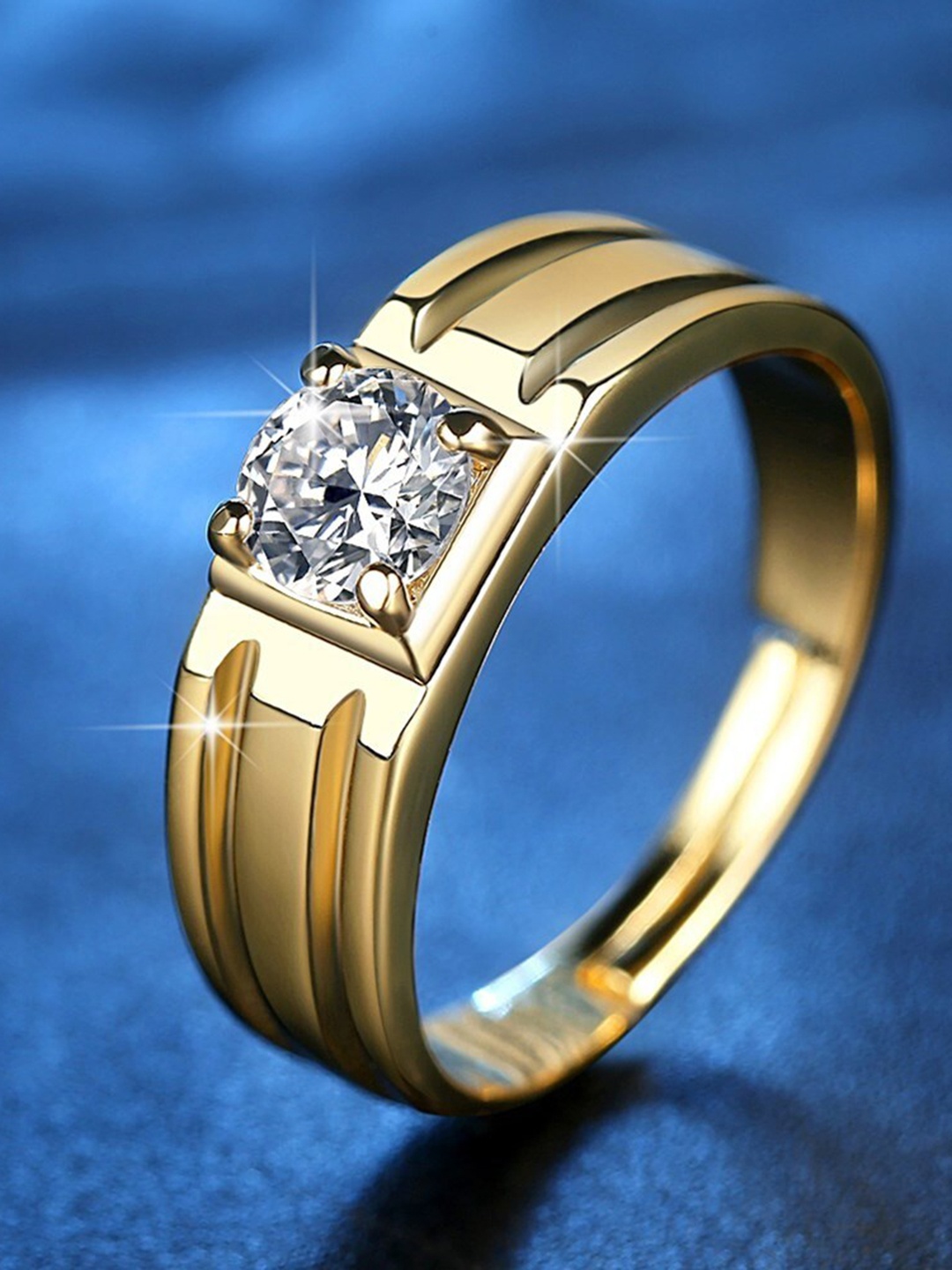 

MYKI Men Gold-Plated CZ-Studded Adjustable Finger Ring