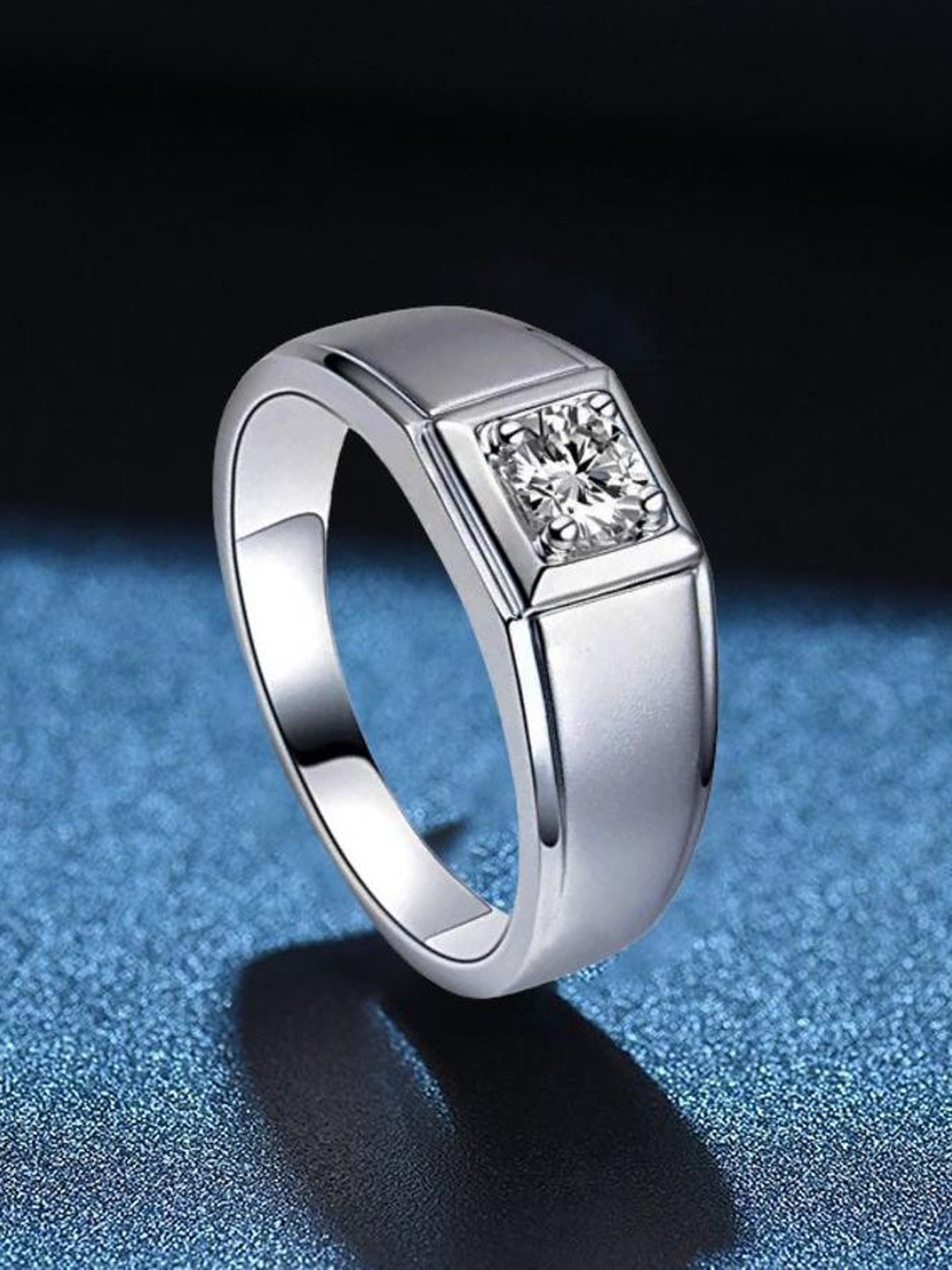 

MYKI Silver-Plated CZ-Studded Stainless Steel Finger Ring