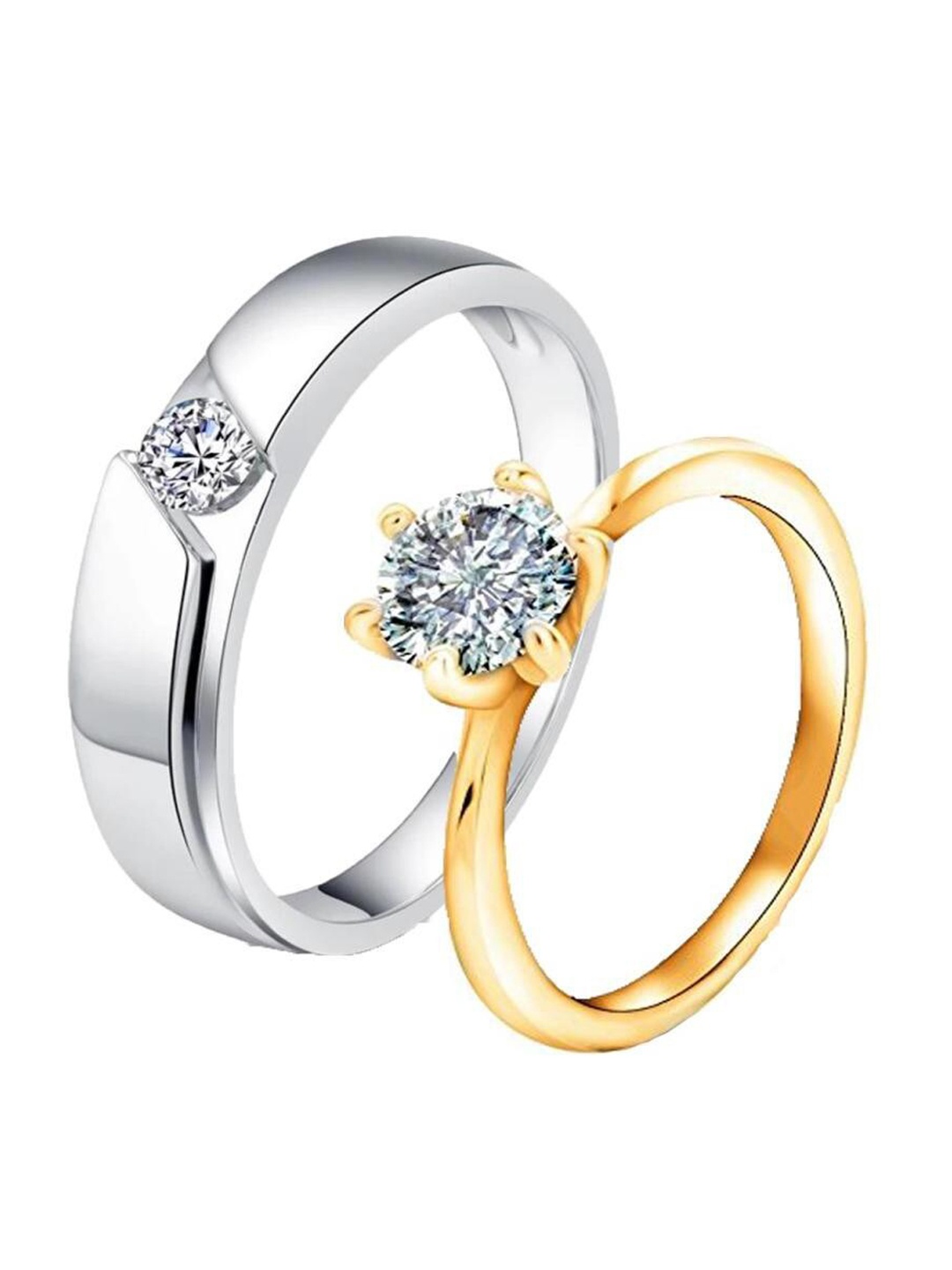

MYKI Set of 2 Gold & Silver-Plated & Cubic Zirconia Stone-Studded Couple Ring