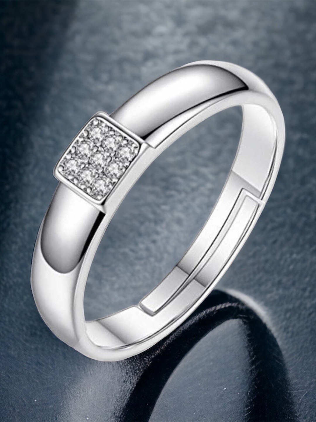 

MYKI Men Silver-Plated CZ-Studded Adjustable Finger Ring