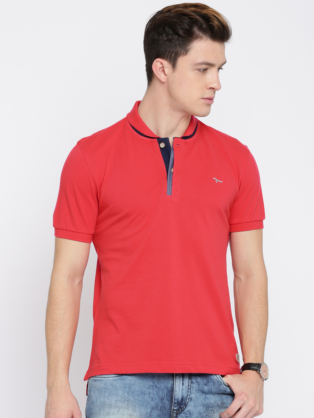 

Flying Machine Men Pink Solid Polo Collar Pure Cotton T-shirt