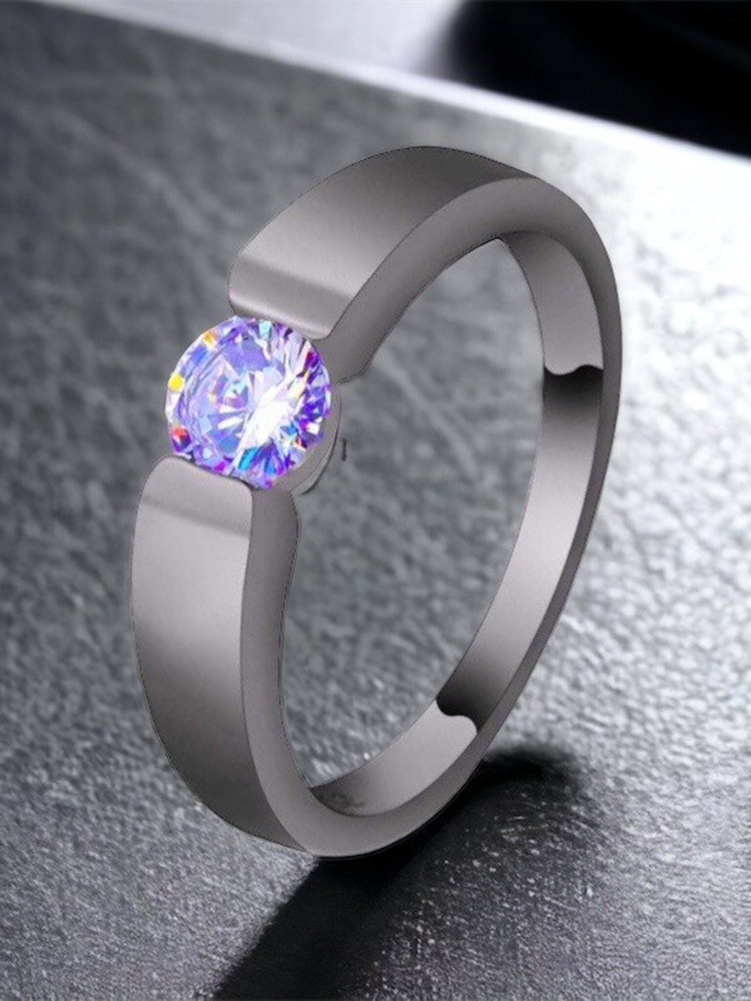 

MYKI Men Stainless Steel & CZ Stone-Studded Adjustable Stainless Steel Finger Ring, Black