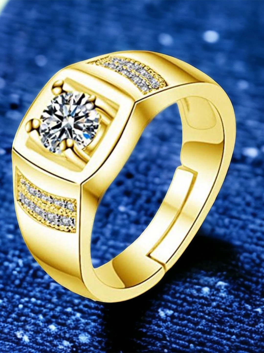 

MYKI Men Gold-Plated CZ Studded Finger Ring