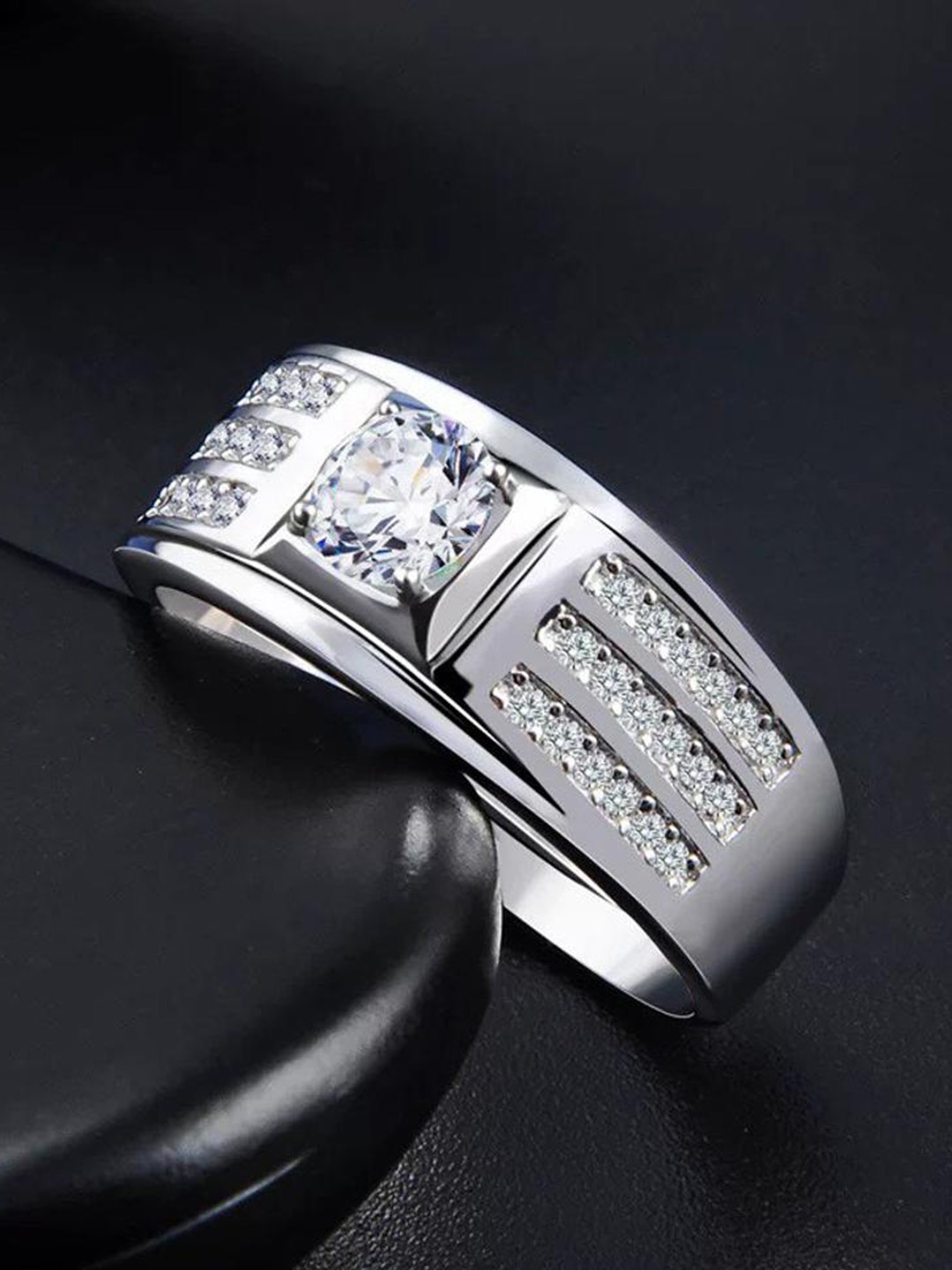 

MYKI Men Silver-Plated CZ-Studded Finger Ring