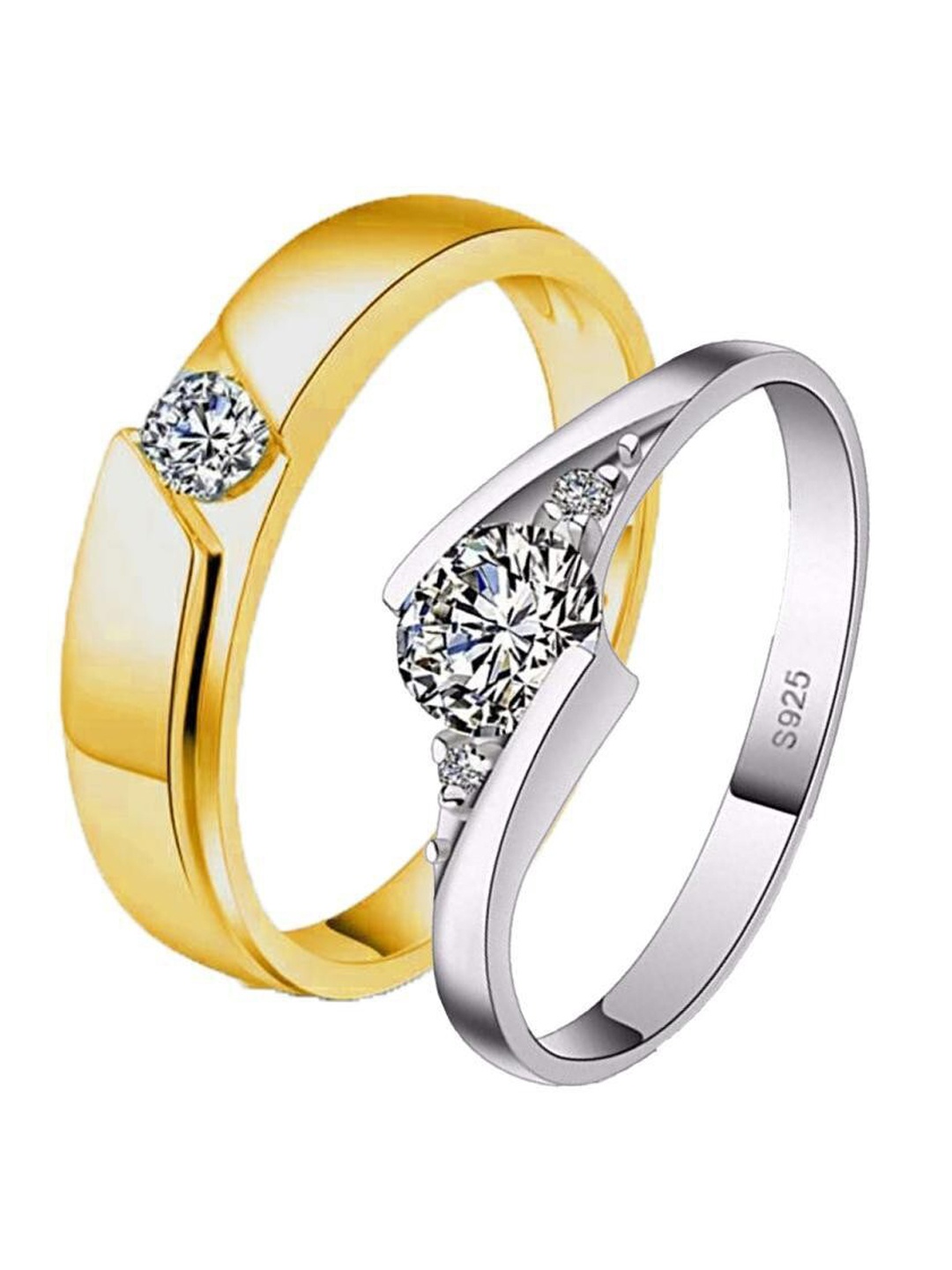 

MYKI Set Of 2 92.5 Sterling Silver Gold-Plated CZ-Studded Valentine Couple Finger Rings