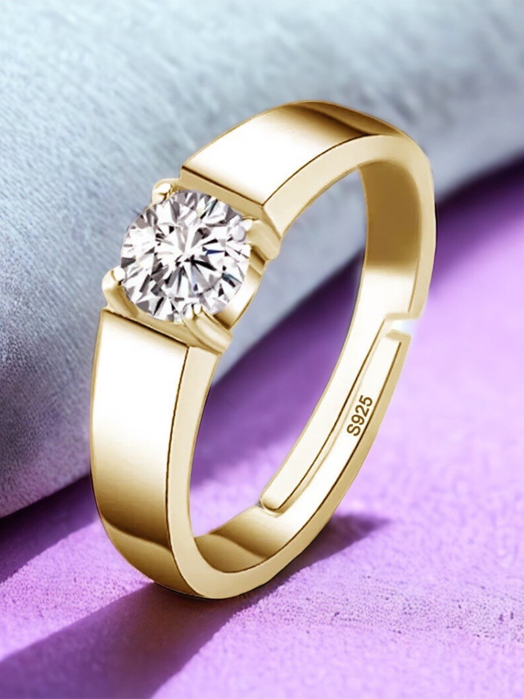 

MYKI Men Gold-Plated & CZ Stone-Studded Stainless Steel Finger Ring