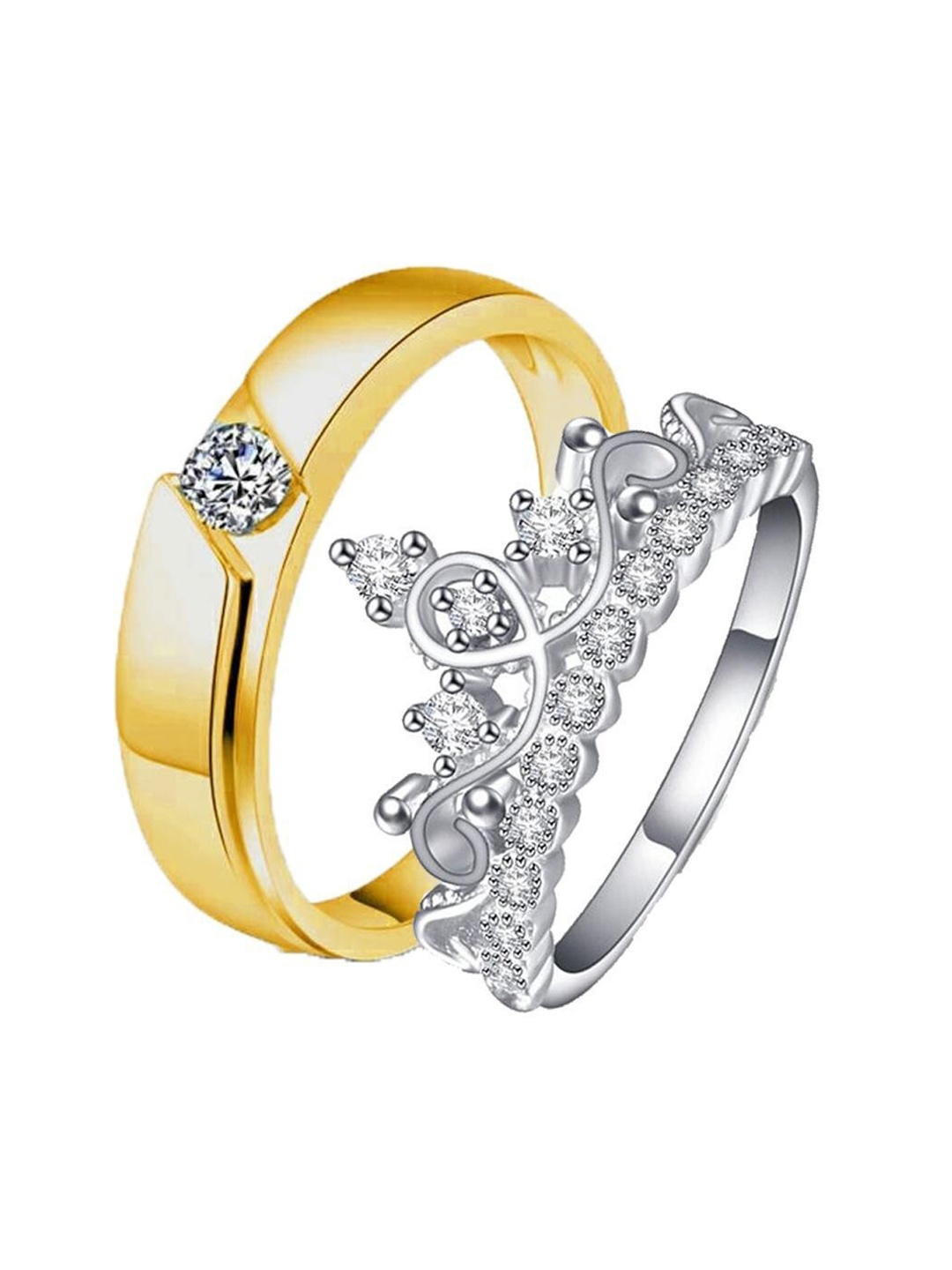 

MYKI Set Of 2 Silver-Plated & Gold-Plated CZ-Studded Adjustable Stainless Steel Ring