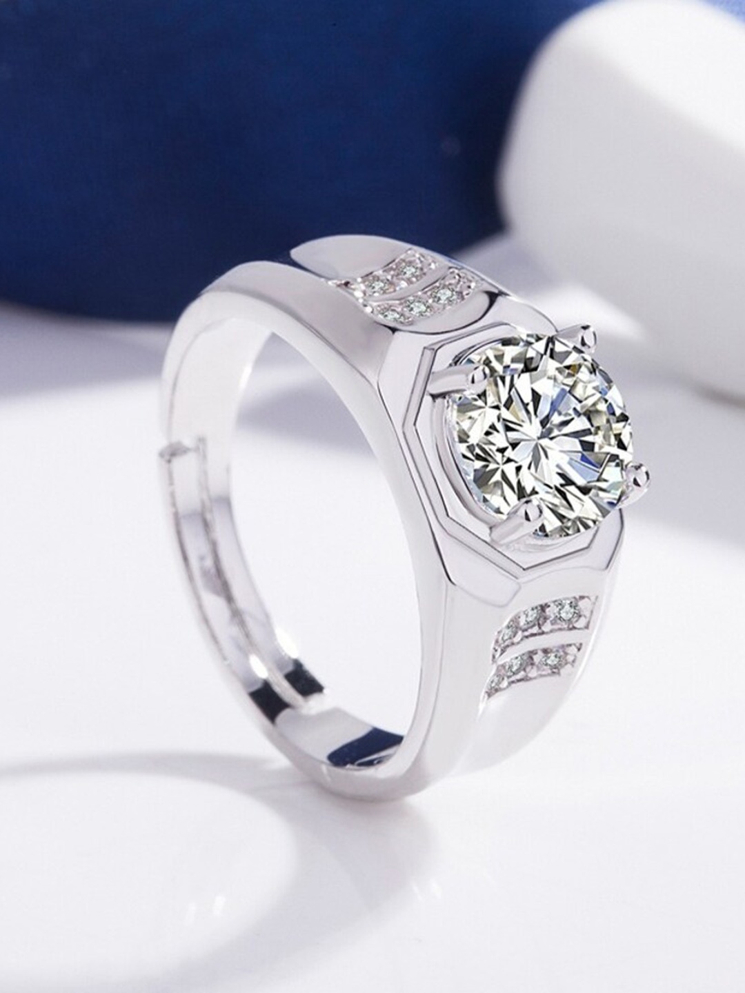 

MYKI Silver-Plated CZ-Studded Adjustable Finger Ring