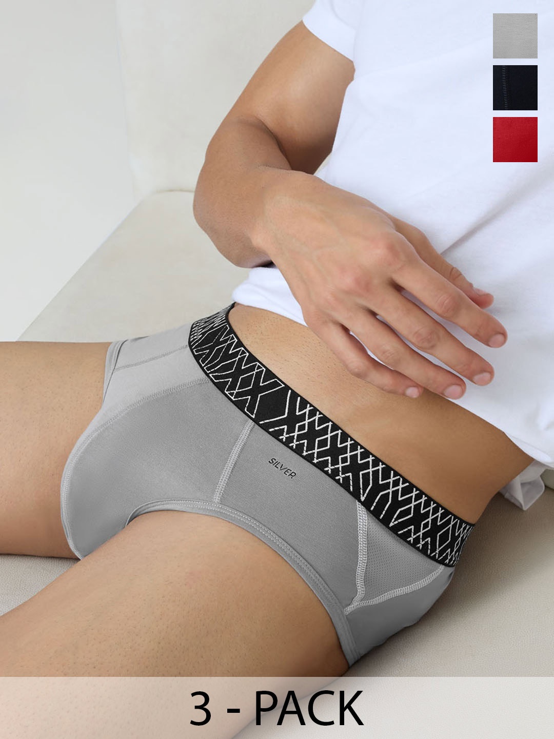 

XYXX Men Pack Of 3 Mid-Rise Basic Briefs XYBRF3PCKN852, Red
