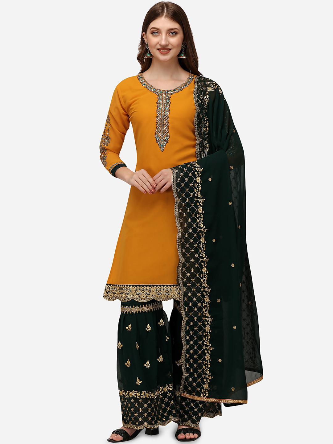 

Nivah Fashion Embroidered Regular Kurti With Sharara & Dupatta, Yellow