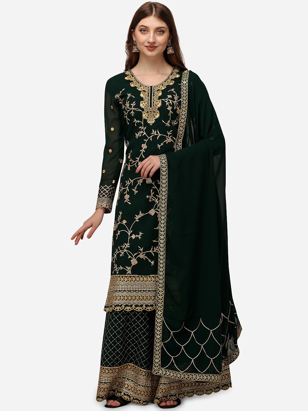 

Nivah Fashion Embroidered Regular Sequinned Kurta With Sharara & Dupatta, Green