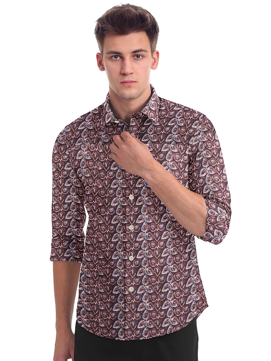 

misbis Relaxed Abstract Printed Slim Fit Pure Cotton Casual Shirt, Brown