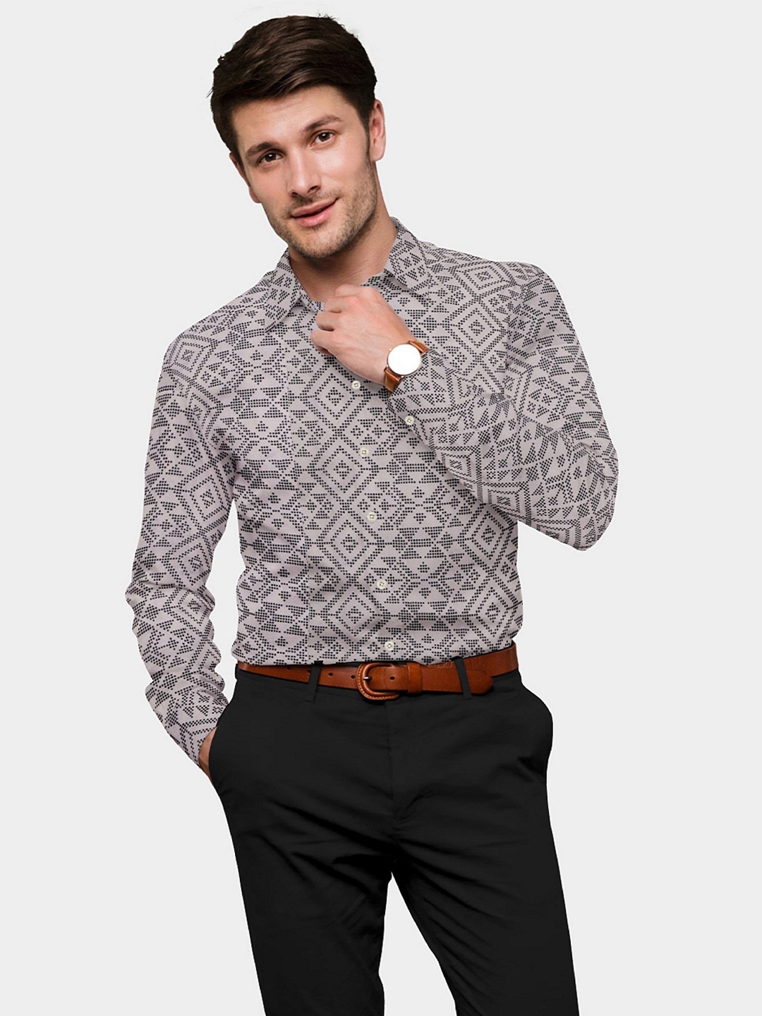 

misbis Relaxed Abstract Printed Slim Fit Pure Cotton Casual Shirt, Black