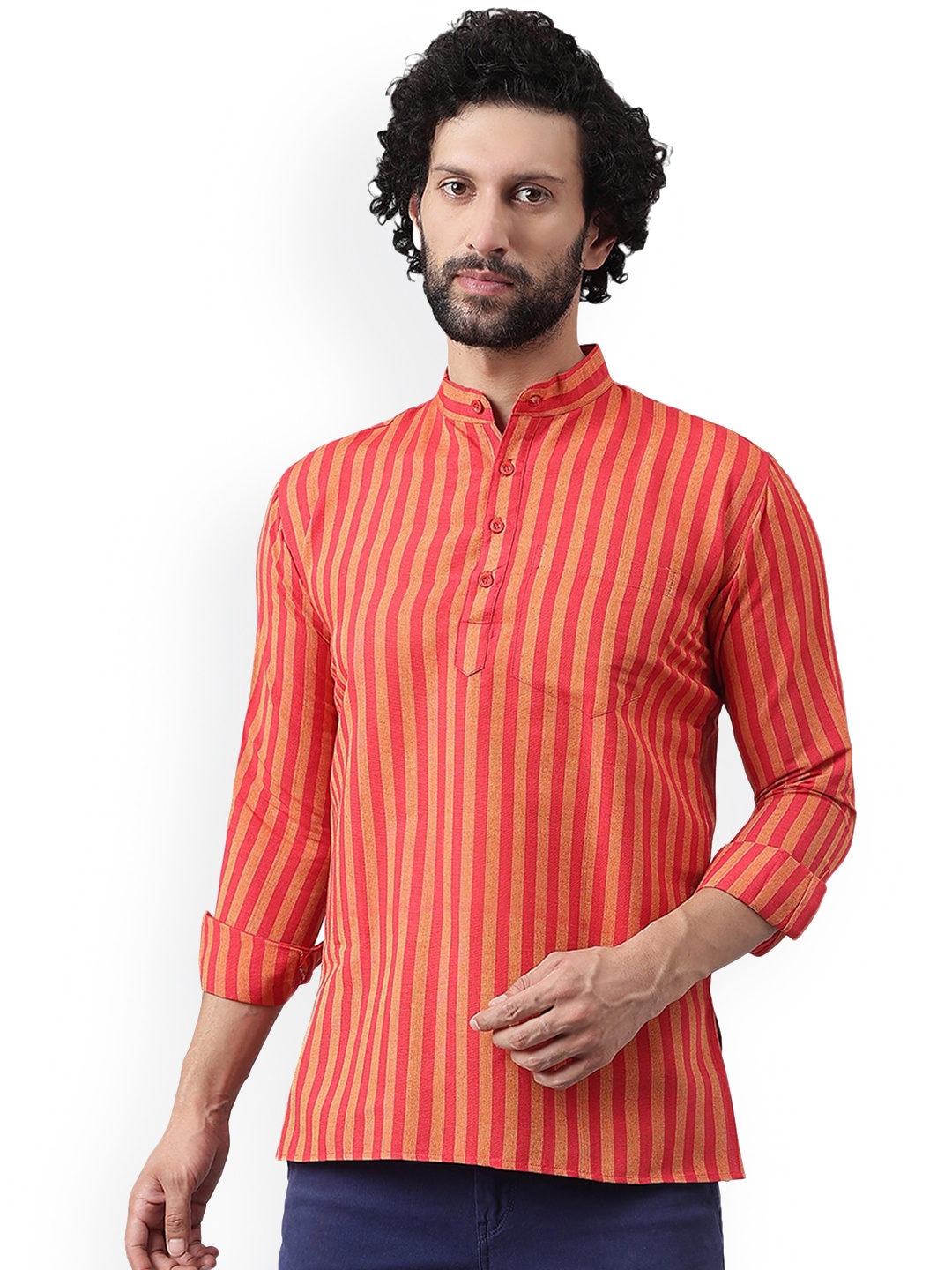 

RIAG Striped Mandarin Collar Kurta, Pink