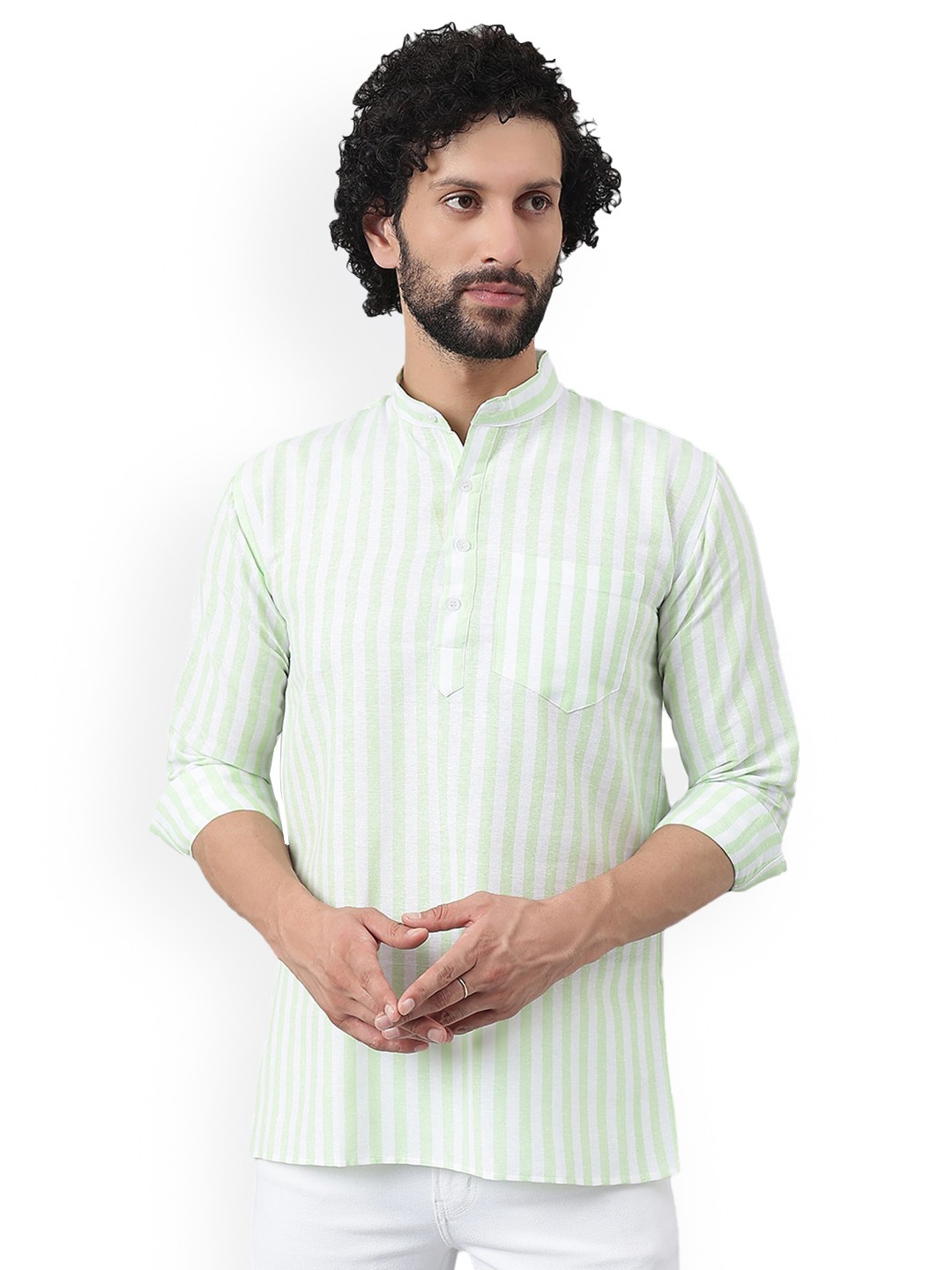 

RIAG Striped Mandarin Collar Kurta, Green