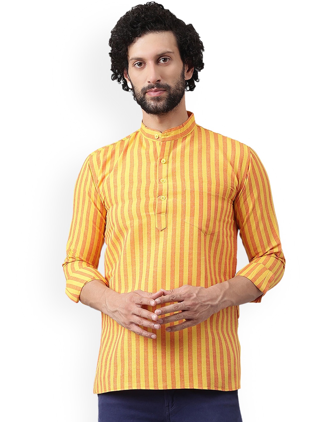 

RIAG Striped Mandarin Collar Cotton Kurta, Yellow