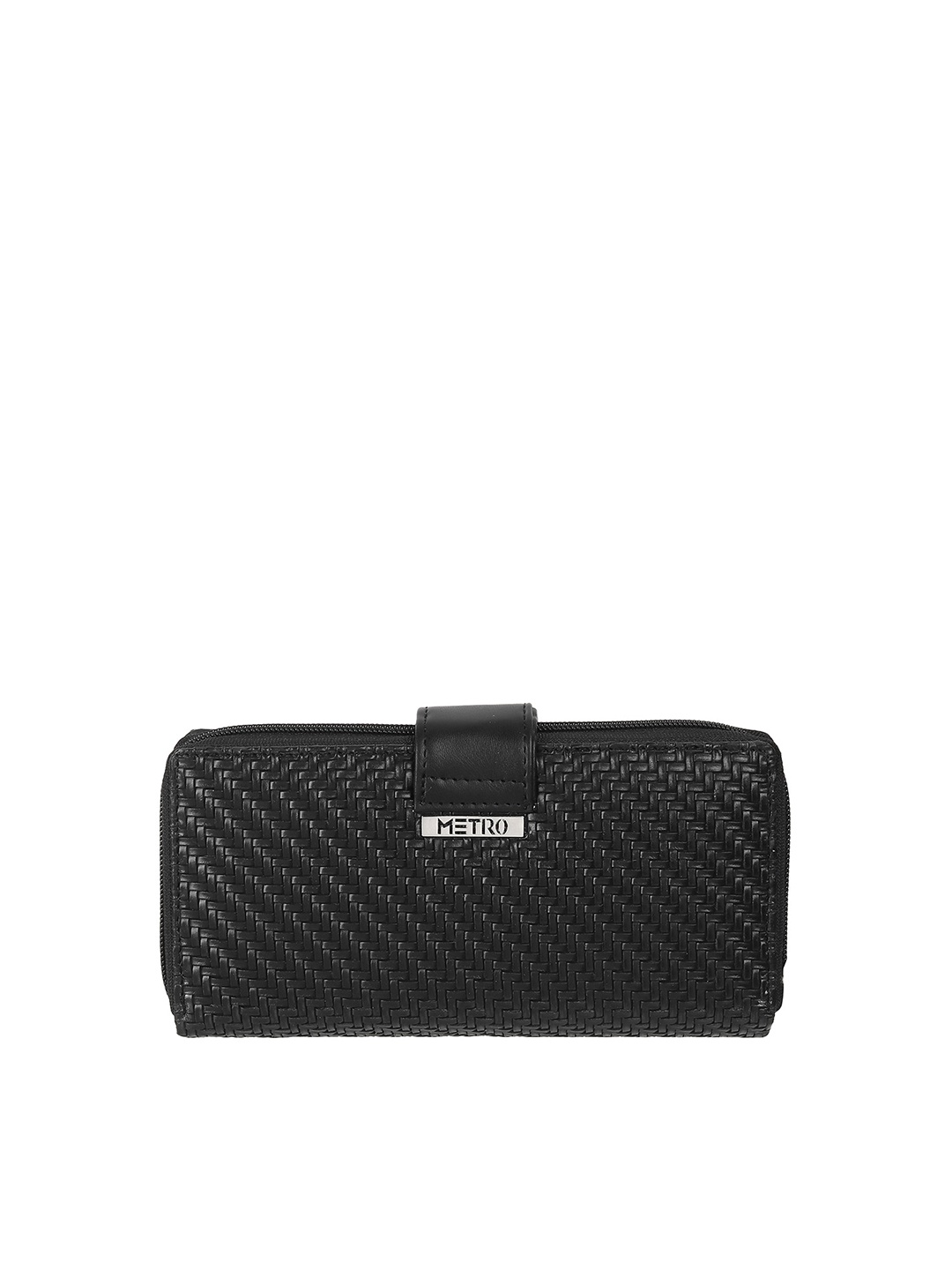

Metro Women Textured Zip Around Wallet, Black