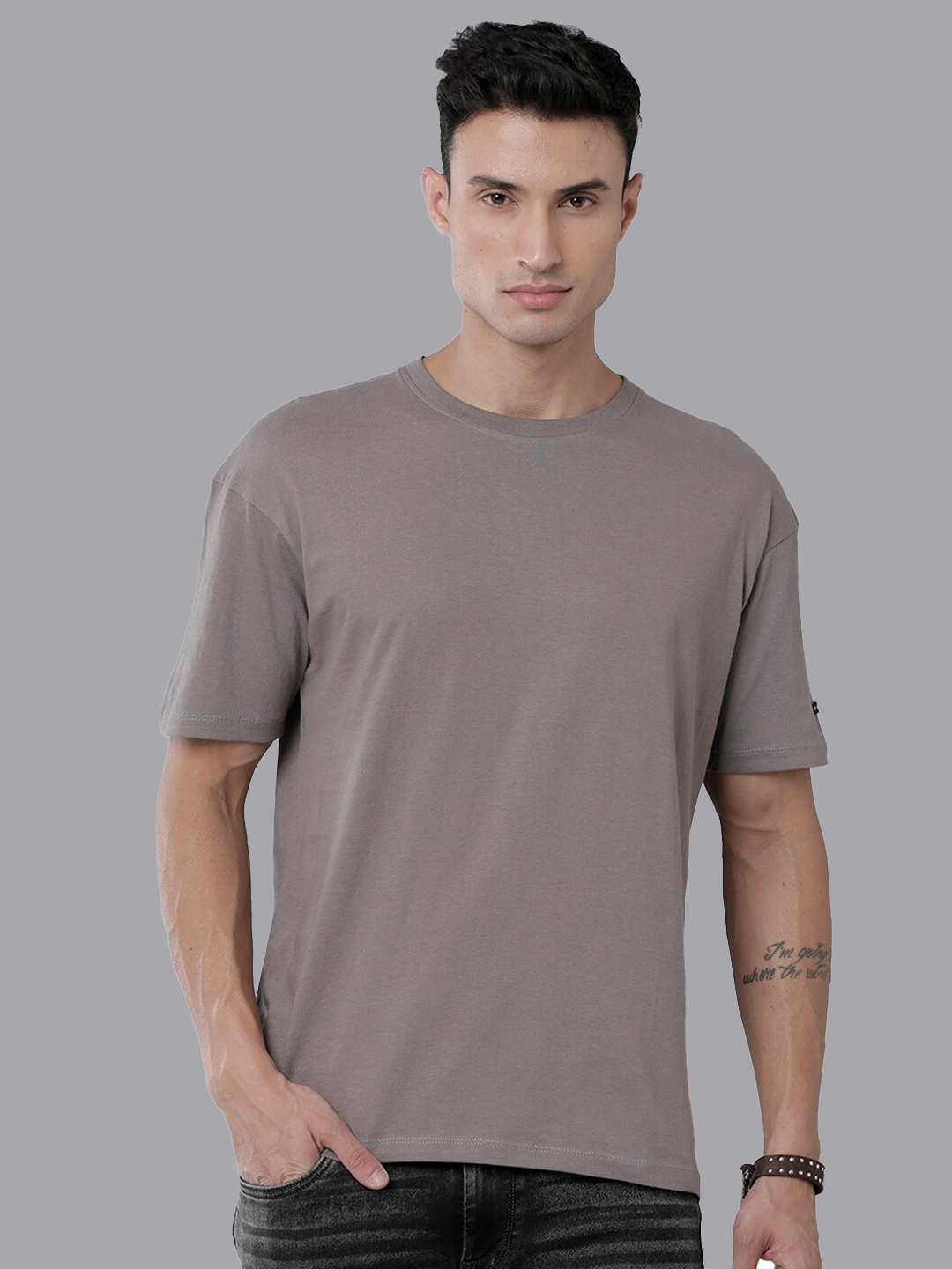 

Voi Jeans Round Neck Pure Cotton T-shirt, Grey