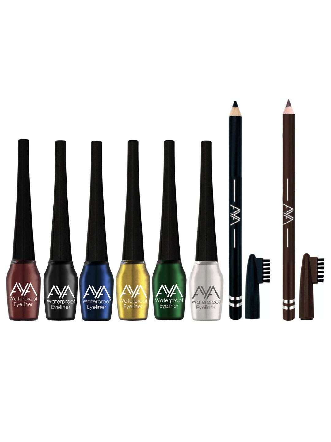 

AYA Set of 6 Waterproof Eyeliner - 5ml each & 2 Eyebrow Pencil - 1.4g each, Multi