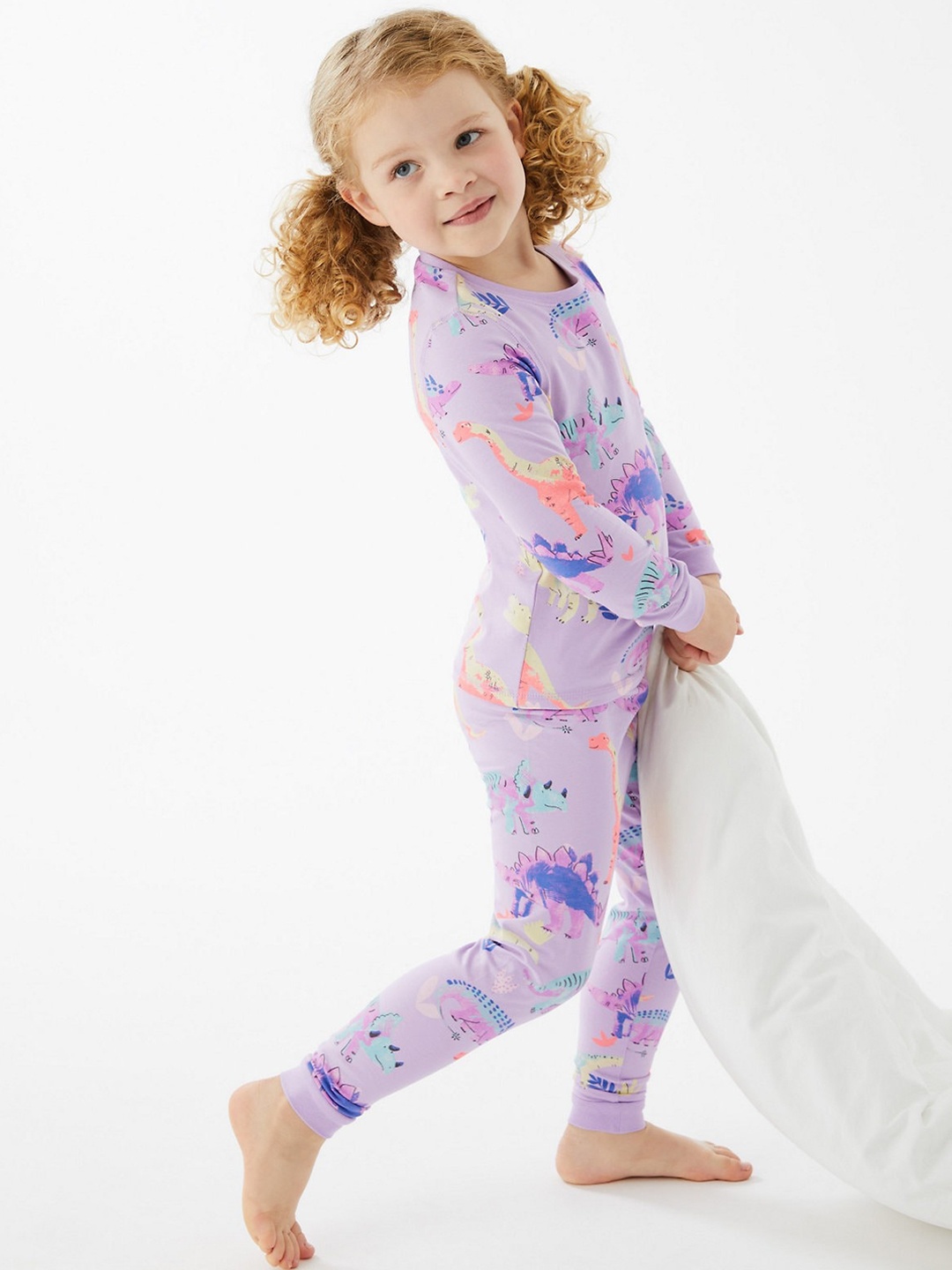 

Marks & Spencer Girls Conversational Printed Cotton Night suit, Purple