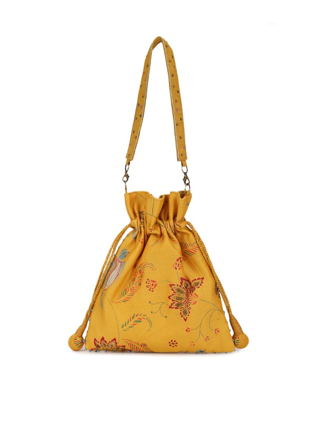 Fabindia Cotton Blend Oversized Structured Sling Bag, Yellow