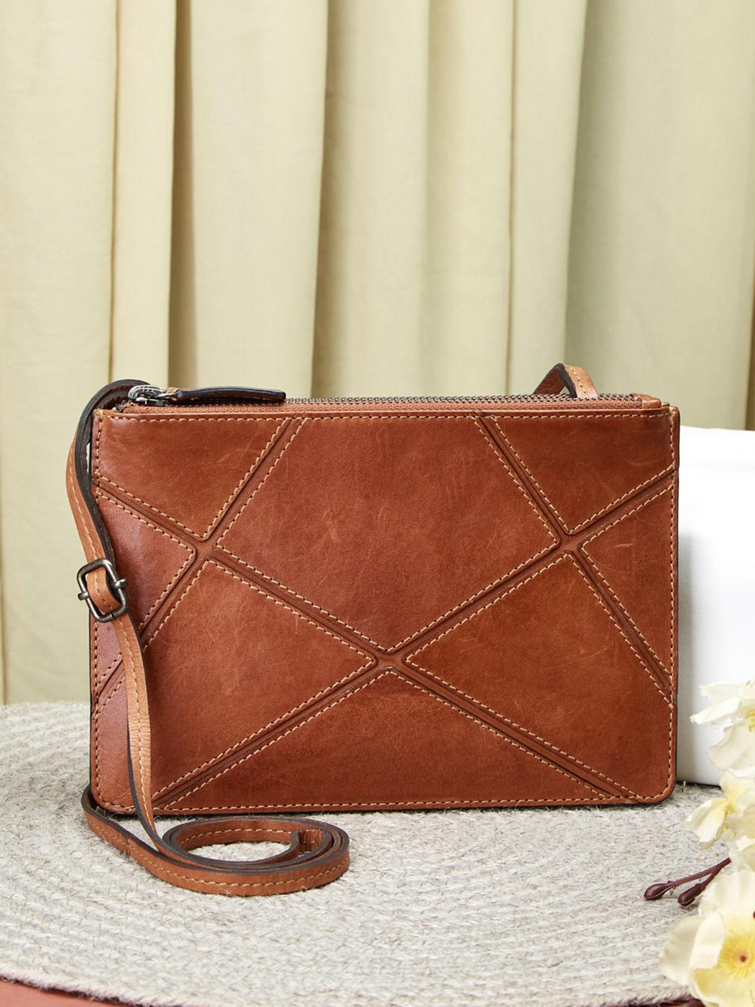 

Fabindia Leather Bucket Sling Bag, Brown