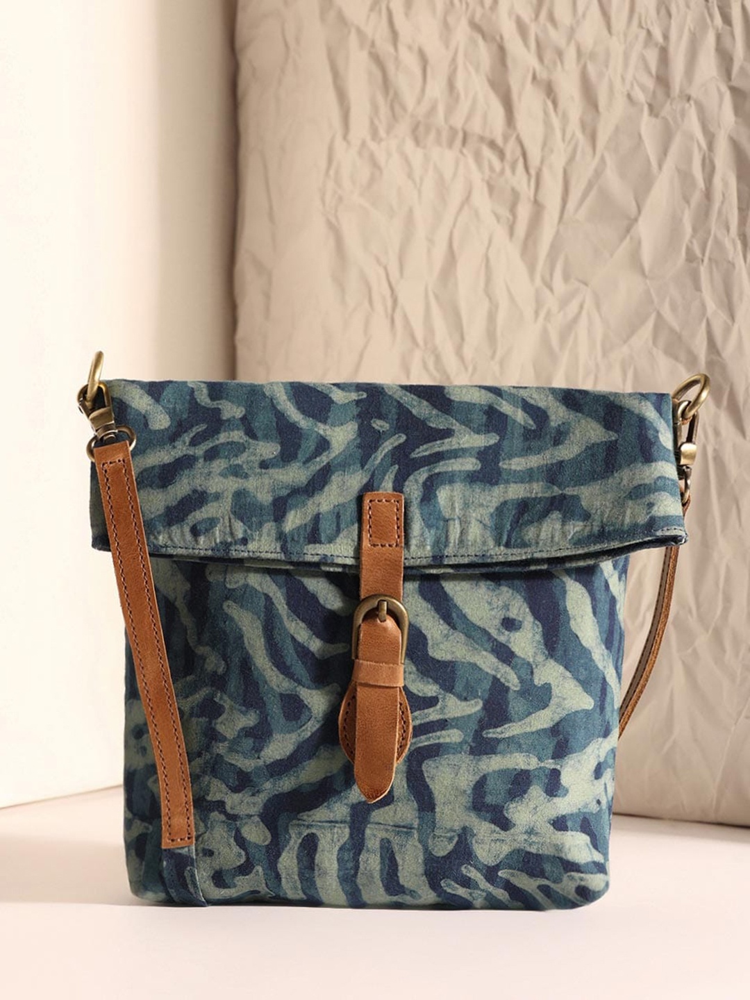 

Fabindia FabBasic Printed Structured Cotton Sling Bag, Blue