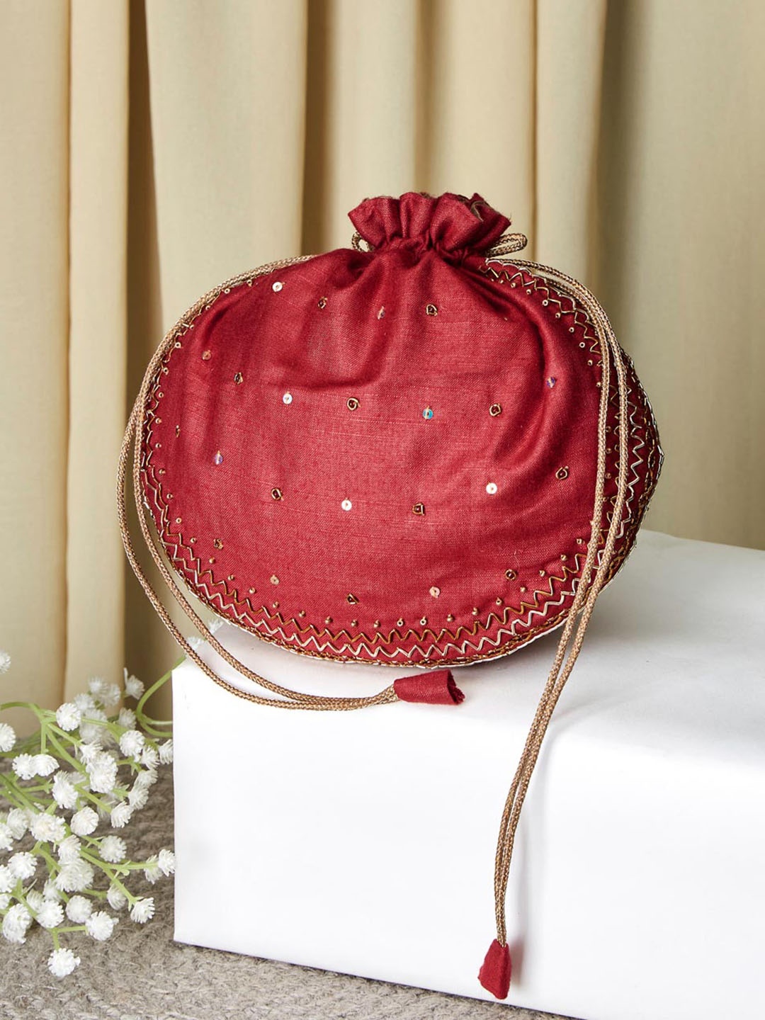 

Fabindia Embellished Potli Clutch, Red