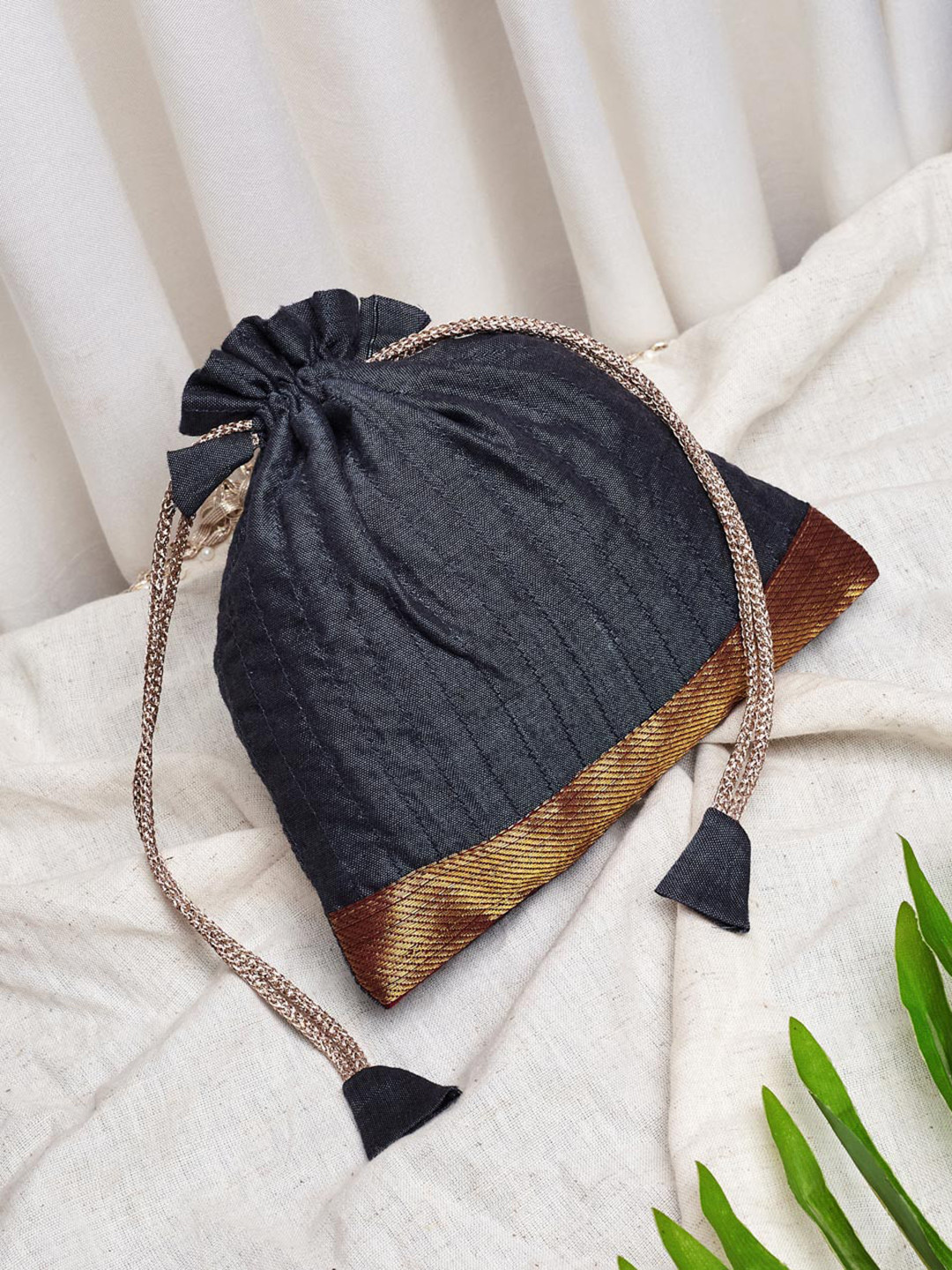 

Fabindia Grey Structured Cotton Potli Bag