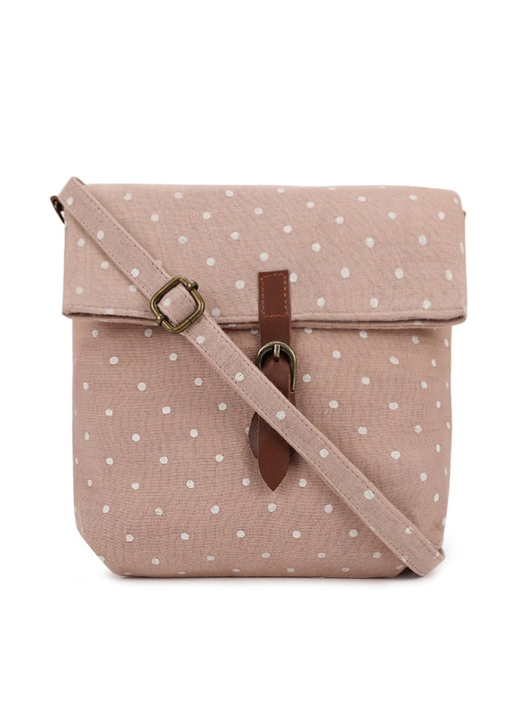 

Fabindia Polka Dot Structured Quilted Sling Bag, Brown