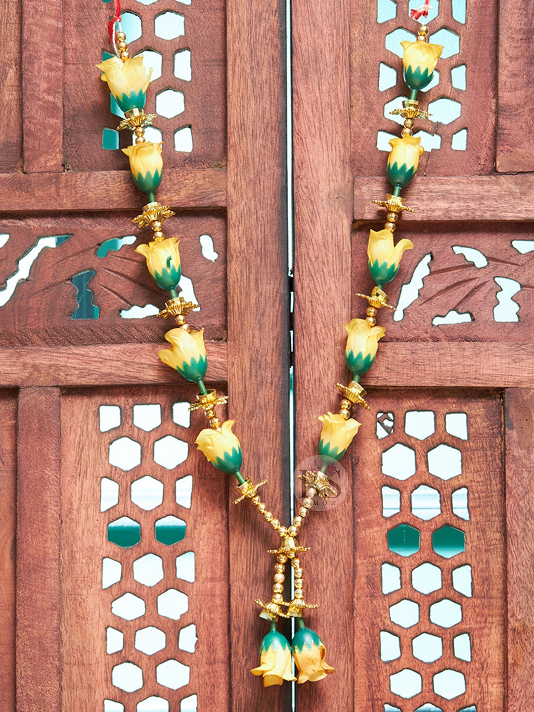 

BS AMOR Mustard & Green Artificial Rose Flower Garland for Photo Frame